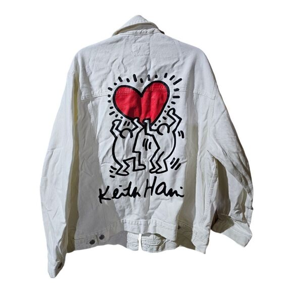 H&M x KEITH HARING White Denim Jacket - Size Large - Picture 2 of 7